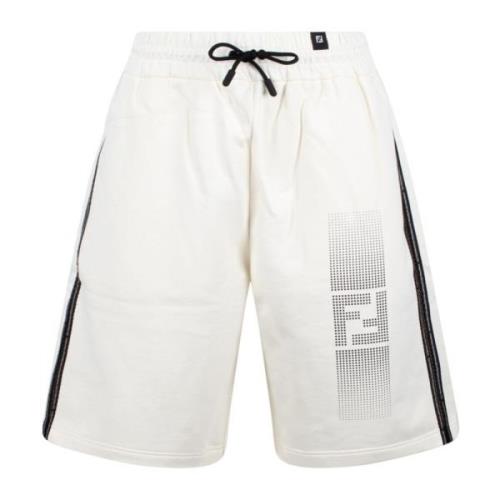 Fendi Bomull Bermuda Shorts med FF Print White, Herr