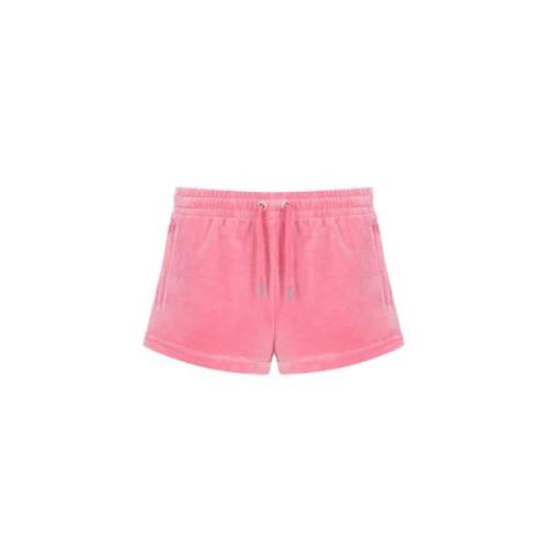 Juicy Couture Velvet Shorts med Logo Strass Pink, Dam