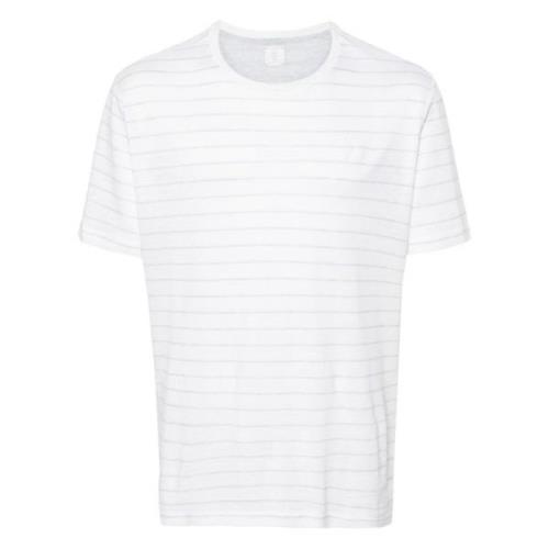 Eleventy Randig Linne Bomull T-shirt White, Herr