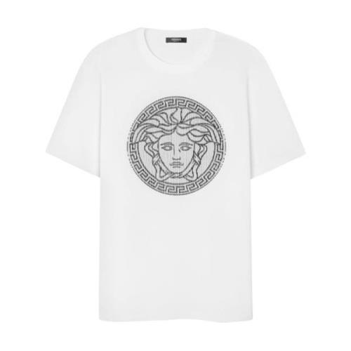 Versace Broderad Logotyp Crew Neck T-shirts White, Herr