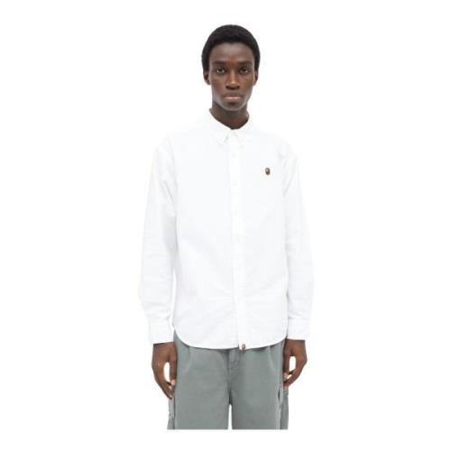 A Bathing APE Klassisk Oxford Skjorta med Logo Patch White, Herr