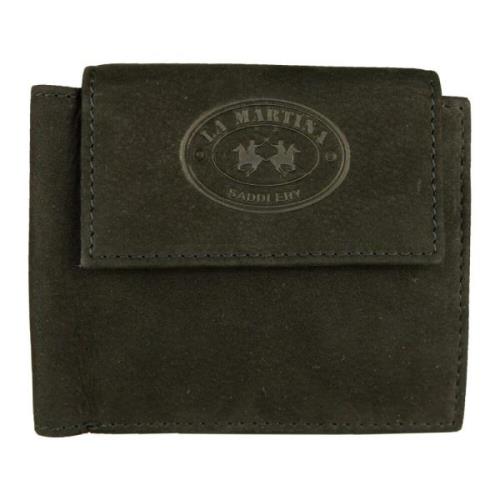 La Martina Black Leather Wallet Black, Herr