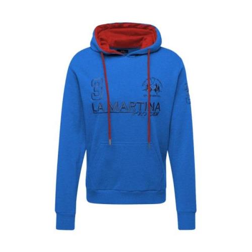 La Martina Hoodie med framficka och broderad logotyp Blue, Herr