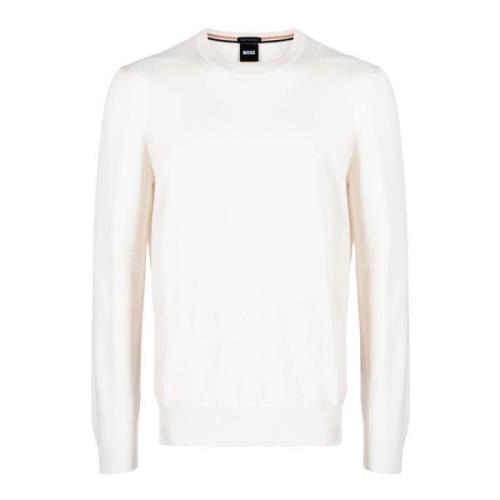 Boss Vit Crewneck Tröja White, Herr