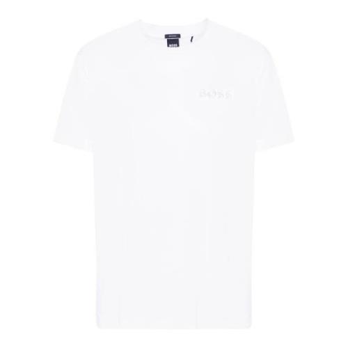 Boss Broderad Logotyp Vit Crewneck T-shirt White, Herr