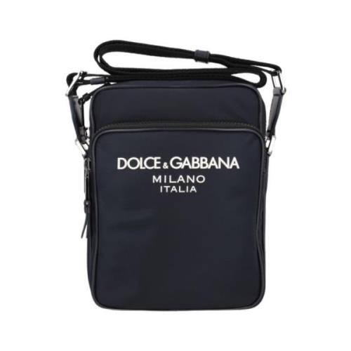Dolce & Gabbana Blå Crossbody-väska med Kontrasterande Logotyp Blue, H...