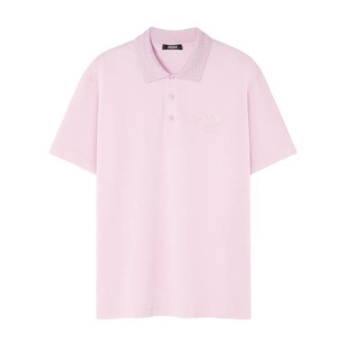 Versace Signatur Greca Detalj Polo Skjorta Pink, Herr