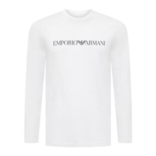Emporio Armani Tryckt Logga Långärmad T-shirt White, Herr