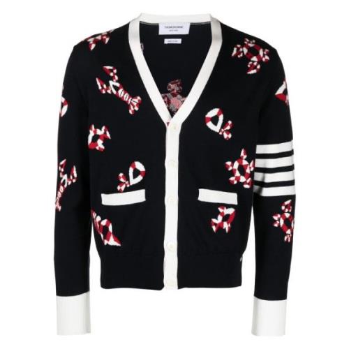 Thom Browne Snygg V-ringad Cardigan Tröja Multicolor, Herr