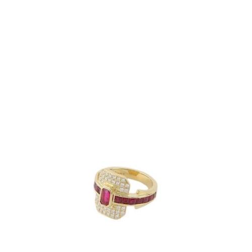 Rainbow K Art Deco Shield Ring Guld Rubin Multicolor, Dam