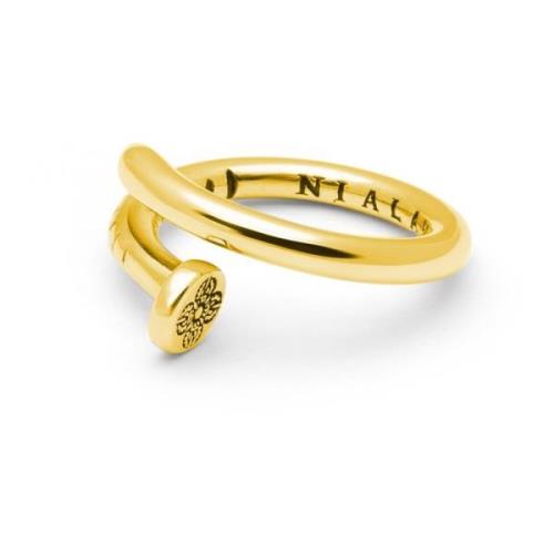 Nialaya Men's Nail Ring with Dorje Engraving and Gold Finish Yellow, H...