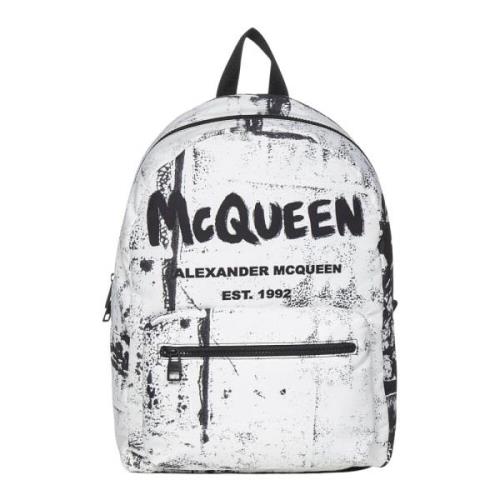 Alexander McQueen Svart Bucket Bag & Ryggsäck med Graffiti Signatur Mu...
