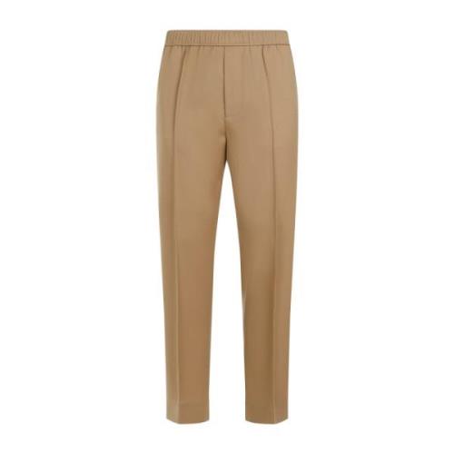 Lanvin Brun ull avsmalnande elastiska byxor Beige, Herr