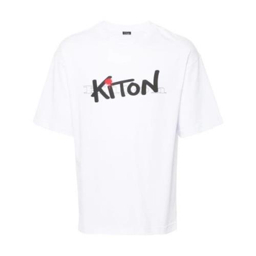 Kiton Bomull Casual T-shirt White, Herr