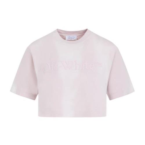 Off White Rosa Bomull Cropped T-shirt Pink, Dam