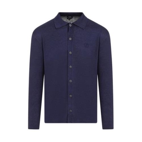 Giorgio Armani Blå Linne Cardigan Sweater Ss24 Blue, Herr