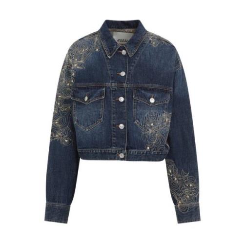 Isabel Marant Blå Denim Blommig Broderad Jacka Blue, Dam