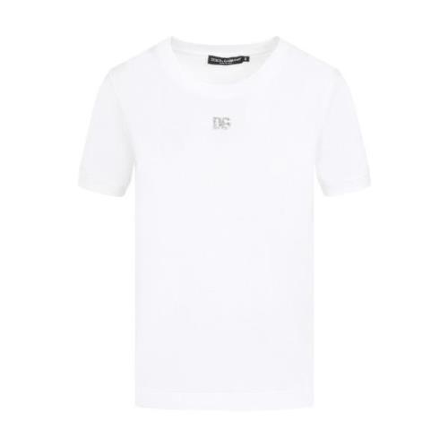 Dolce & Gabbana Vit Bomull T-shirt med Kristall Monogram White, Dam
