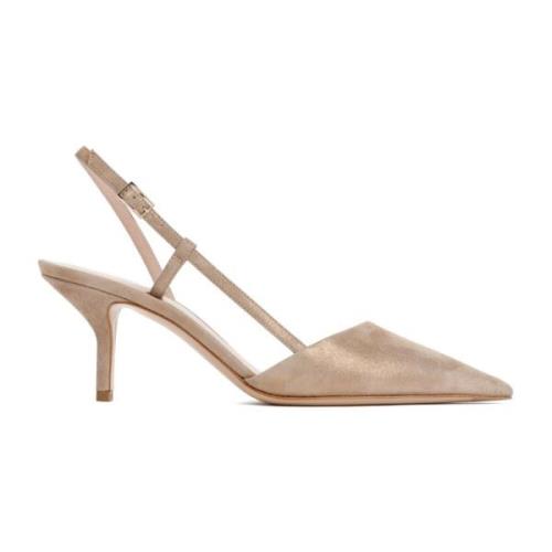 Giorgio Armani Guld Metallic Pumps Sling-back Klack Beige, Dam