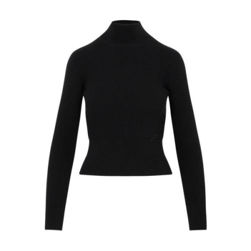 Patou Svart Ribbstickad Turtleneck Sweater Aw23 Black, Dam