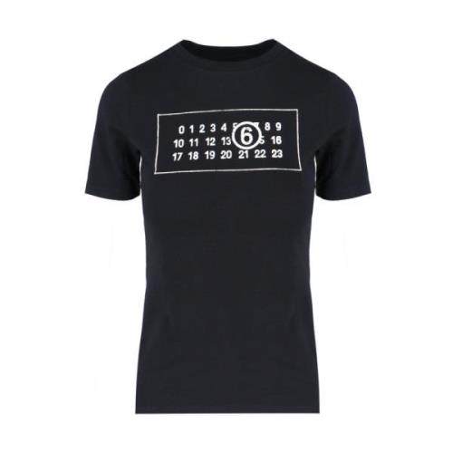 MM6 Maison Margiela Svart T-shirt med Logo Print Black, Dam
