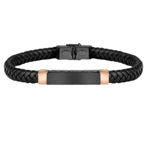 Sector No Limits Herr Läderflätat Armband Svart Roséguld Black, Herr