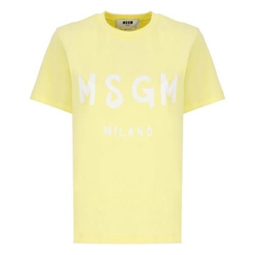 Msgm Gul Bomull T-shirt Rund Hals Korta ärmar Yellow, Dam