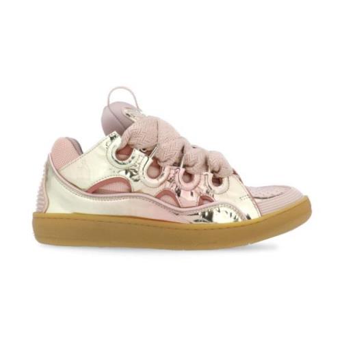 Lanvin Rosa Läder Sneakers Rund Tå Pink, Dam