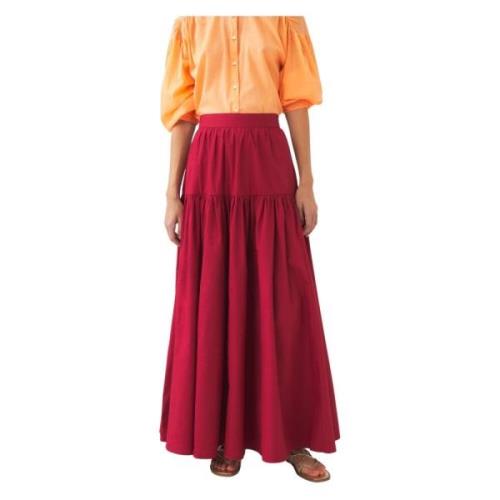 Antik Batik Maxi kjol i Pop Red, Dam