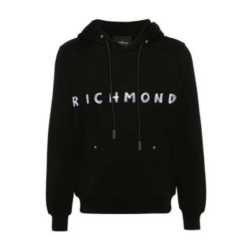 John Richmond Hoodie med dragsko och logotyp Black, Herr