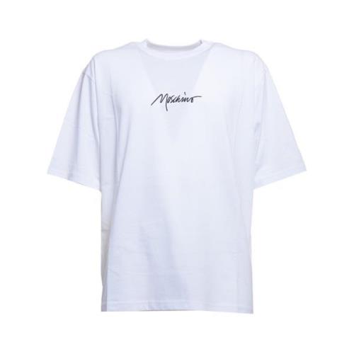 Moschino Vit T-shirt med Svart Logobrodyr White, Herr