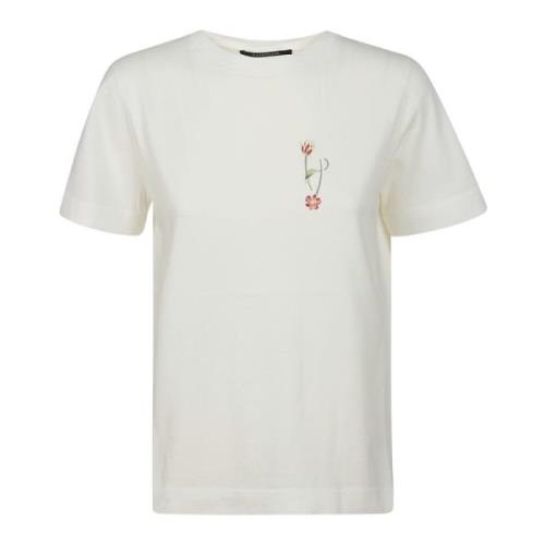 Hand Picked Bomull Half-sleeved T-shirt med Front Print Beige, Dam