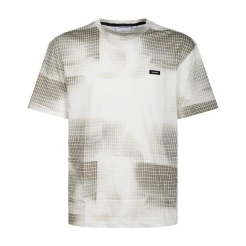 Calvin Klein Diffused Grid Tshirt med Abstrakt Print Multicolor, Herr