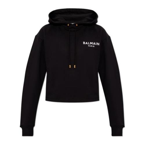 Balmain Kort sweatshirt med logotyp Black, Dam