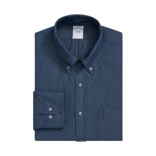 Brooks Brothers Blå Regular Fit Chambray Bomullsskjorta med Polo Butto...