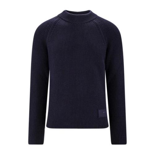 Ami Paris Räfflad Crewneck Sweater med Logodetalj Blue, Herr