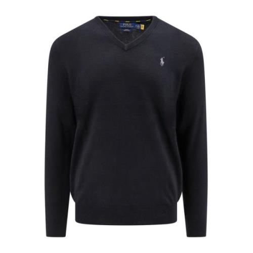 Ralph Lauren Svart Stickad V-ringad Slim Fit Black, Herr