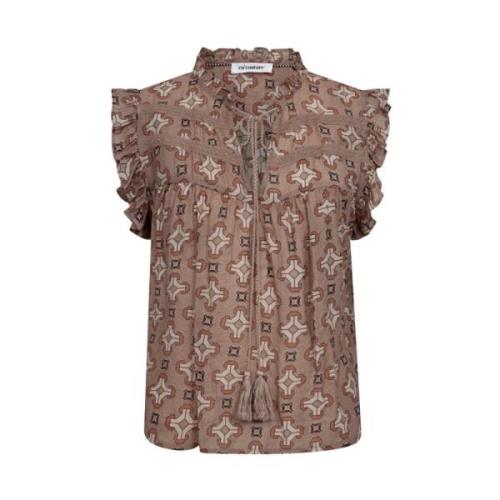 Co'Couture Brun Tie Top med Volanger Brown, Dam