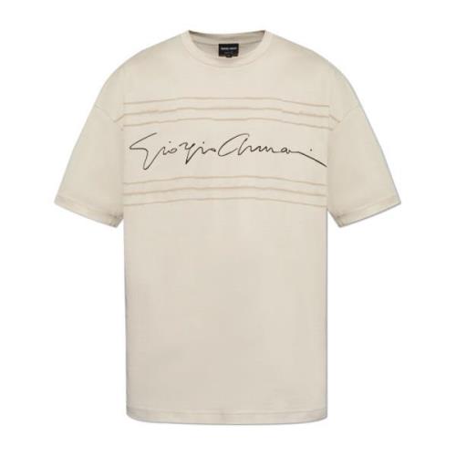 Giorgio Armani T-shirt med logotyp Beige, Herr