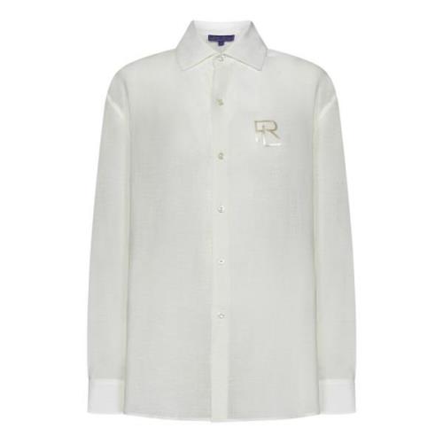 Ralph Lauren Vit Linneblandningsskjorta med Logobroderi White, Dam