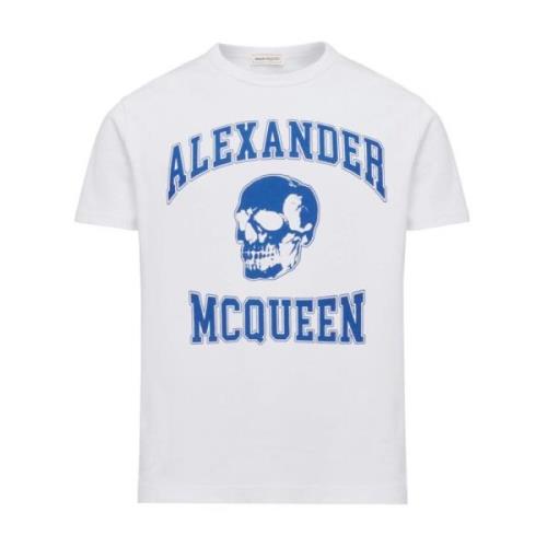 Alexander McQueen Vit Bomull T-shirt med Skull Logo White, Herr