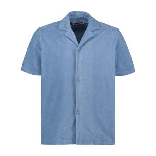 Orlebar Brown Kortärmad Bomullsskjorta med Spetskrage Blue, Herr