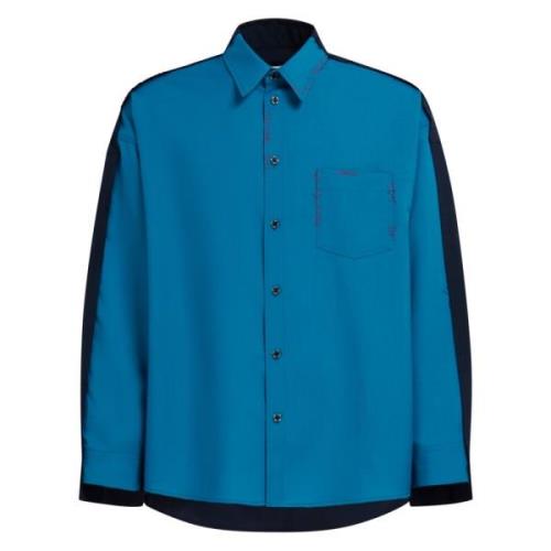 Marni Tropical wool shirt with contrast back Blue, Herr