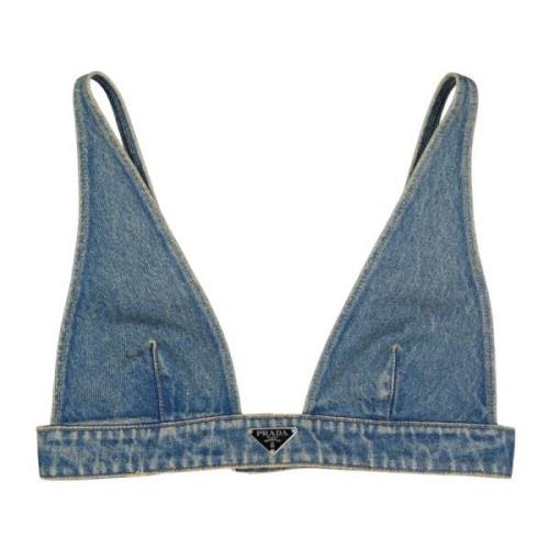 Prada Denim V-ringad Triangel Bralette Blue, Dam