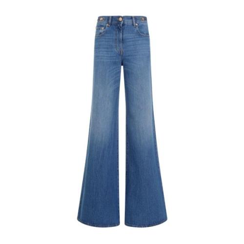 Versace Blå Flared Denim Jeans Stone Wash Blue, Dam