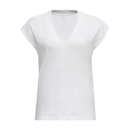 Frame Vit V-ringad Bomull T-shirt Korta ärmar White, Dam
