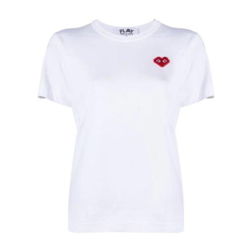 Comme des Garçons Play Pixelated Heart Vit T-shirt White, Dam