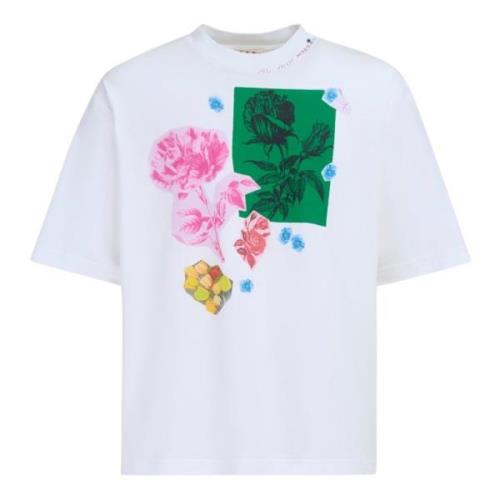 Marni Bomullst-shirt med blommönster White, Herr