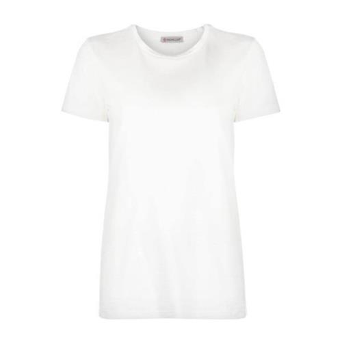 Moncler Vit Bomull T-shirt med Logopatch White, Dam