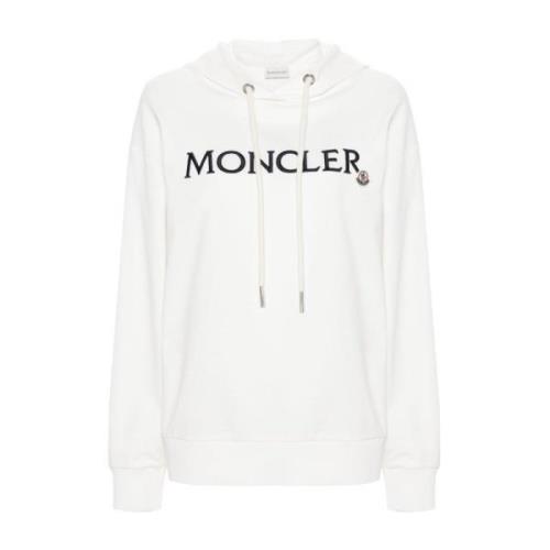 Moncler Vit Logotyp Bomull Huvtröja Sweater White, Dam